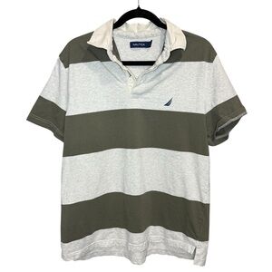 Nautica Men's Striped Polo Shirt - Gray and Green size Large